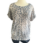 Tan Leopard Blouse Short Sleeve Top Size S-RF