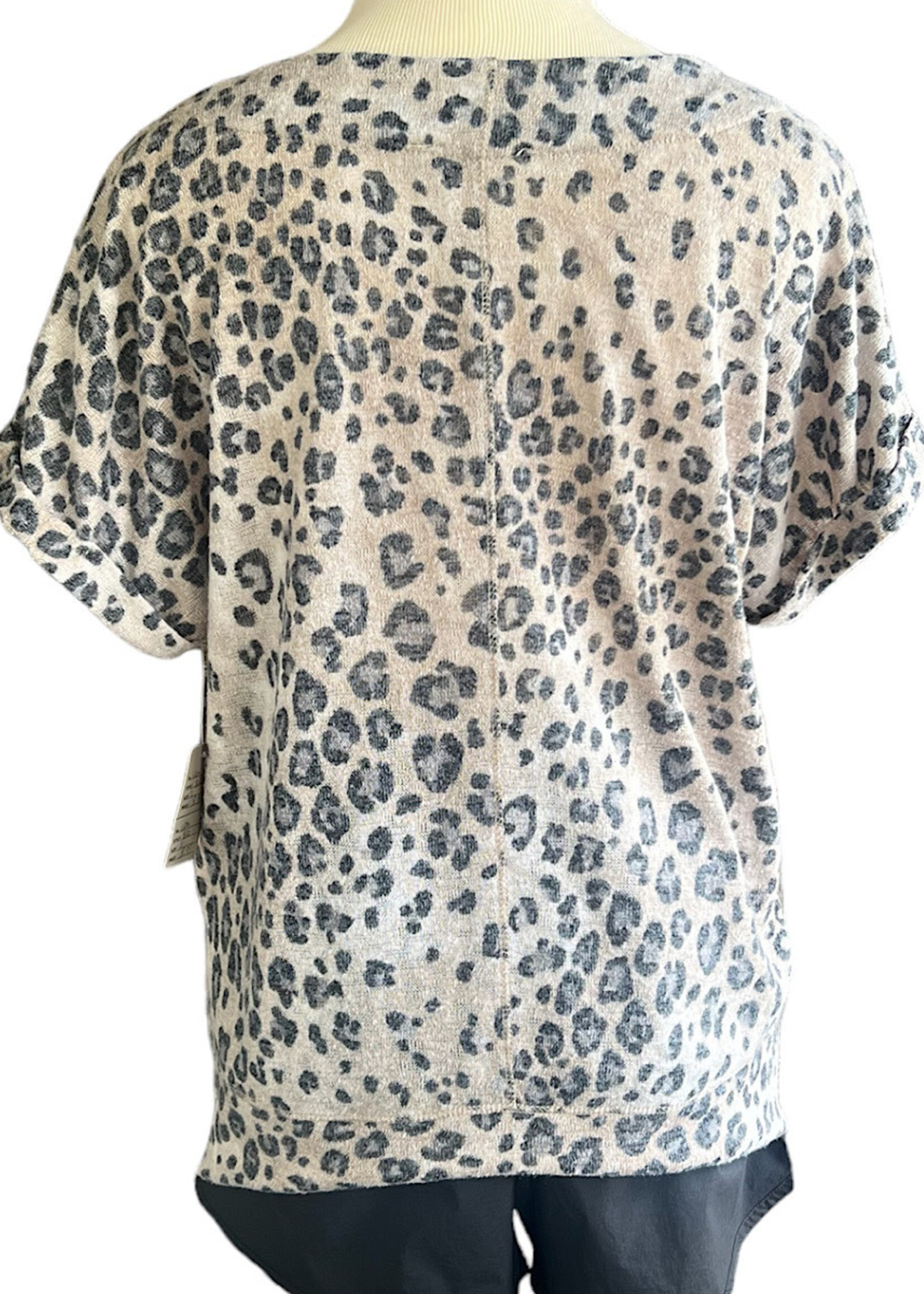 Tan Leopard Blouse Short Sleeve Top Size S-RF