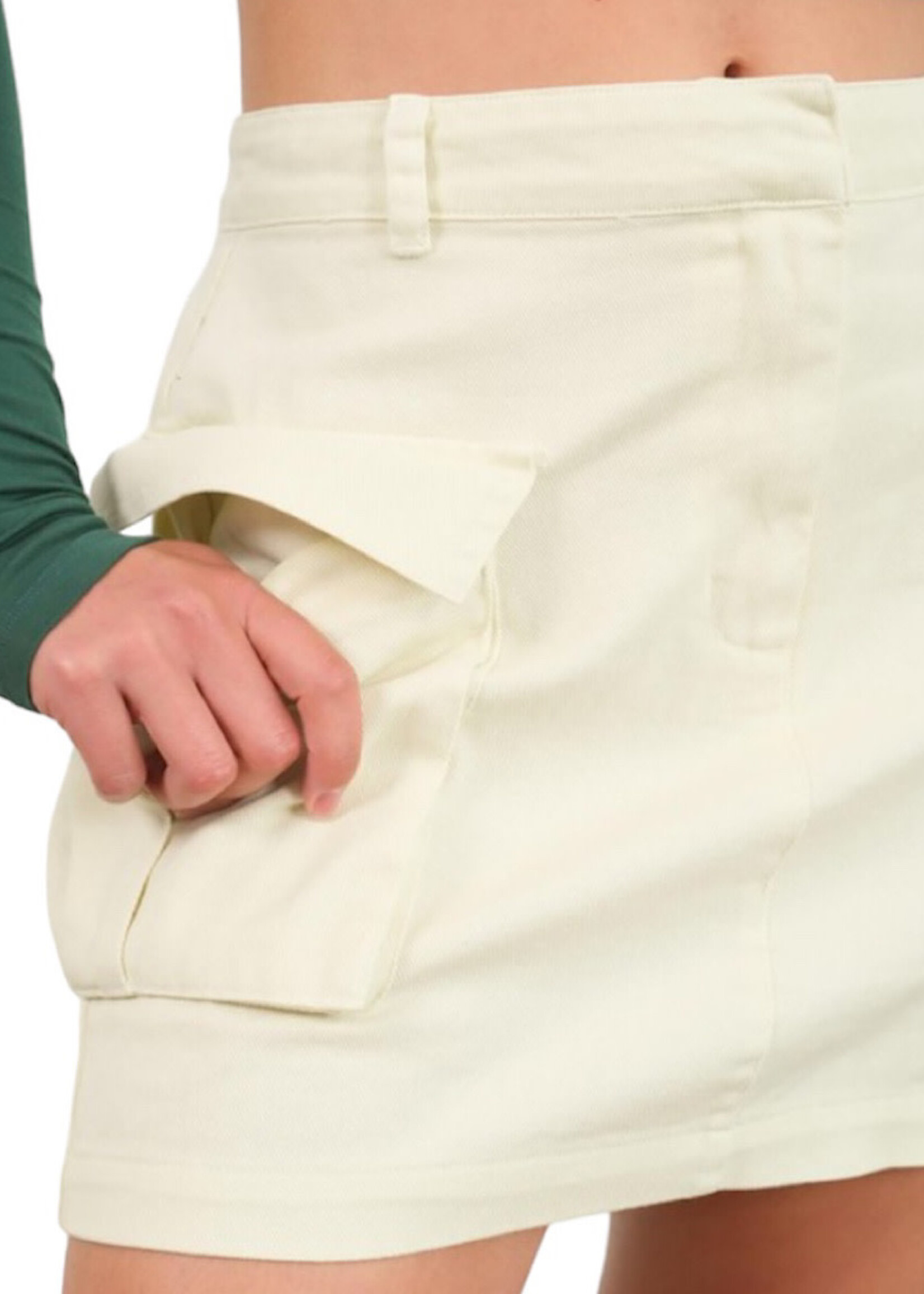 Cream Mineral Wash Cargo Mini Skirt