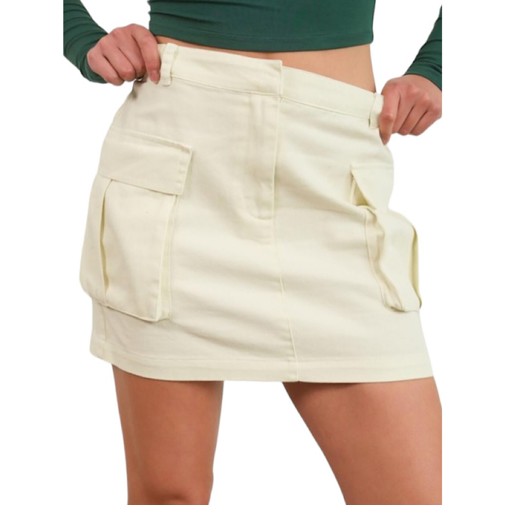 Cream Mineral Wash Cargo Mini Skirt
