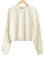 Cream Cropped Crewneck Sweatshirt with Raw Hem