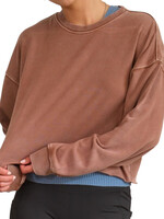 Chestnut Cropped Crewneck Sweatshirt with Raw Hem