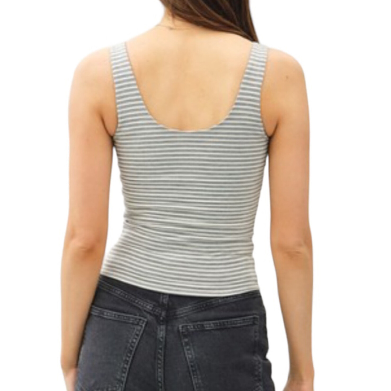 Heather Grey Striped Scoop Neck Tank