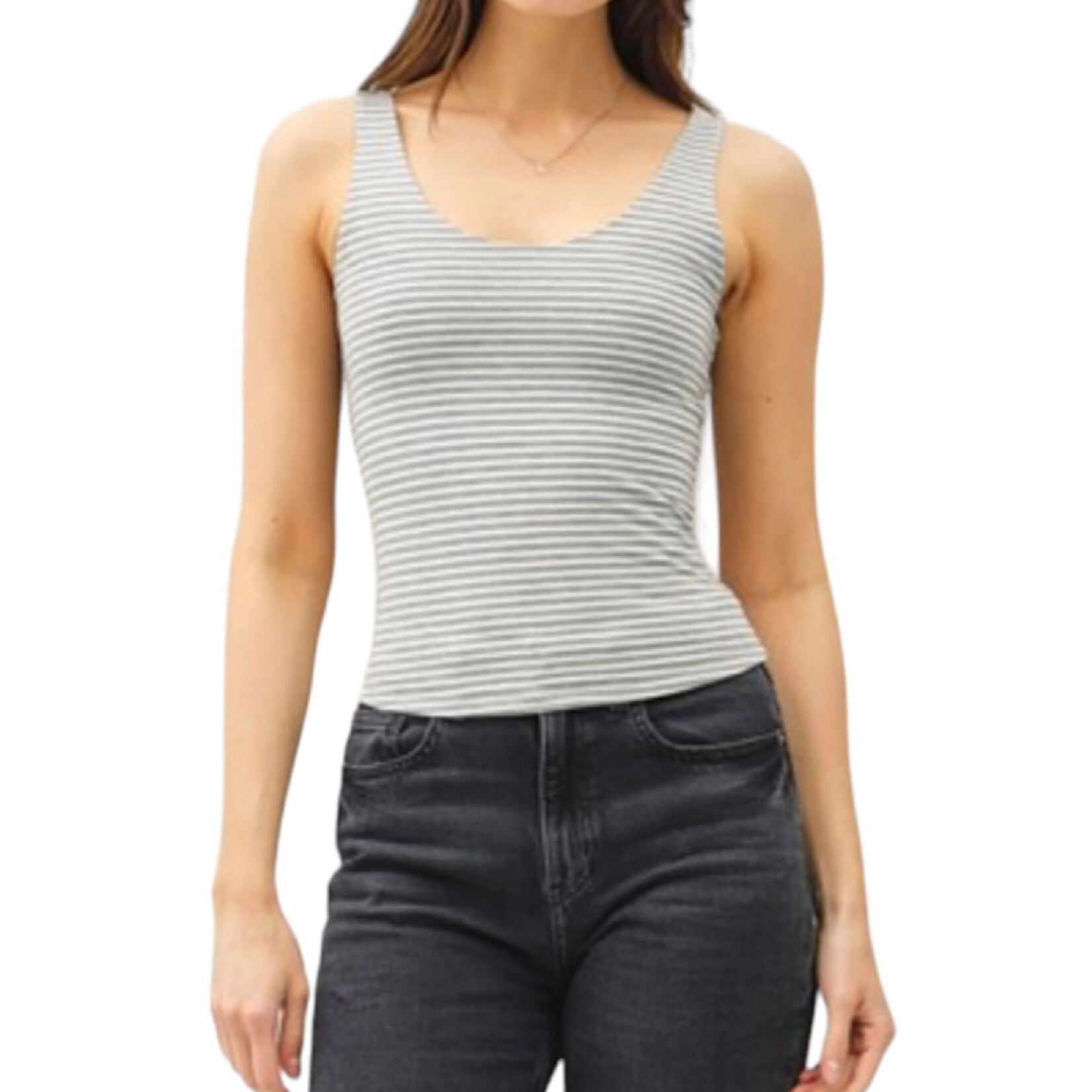 Heather Grey Striped Scoop Neck Tank
