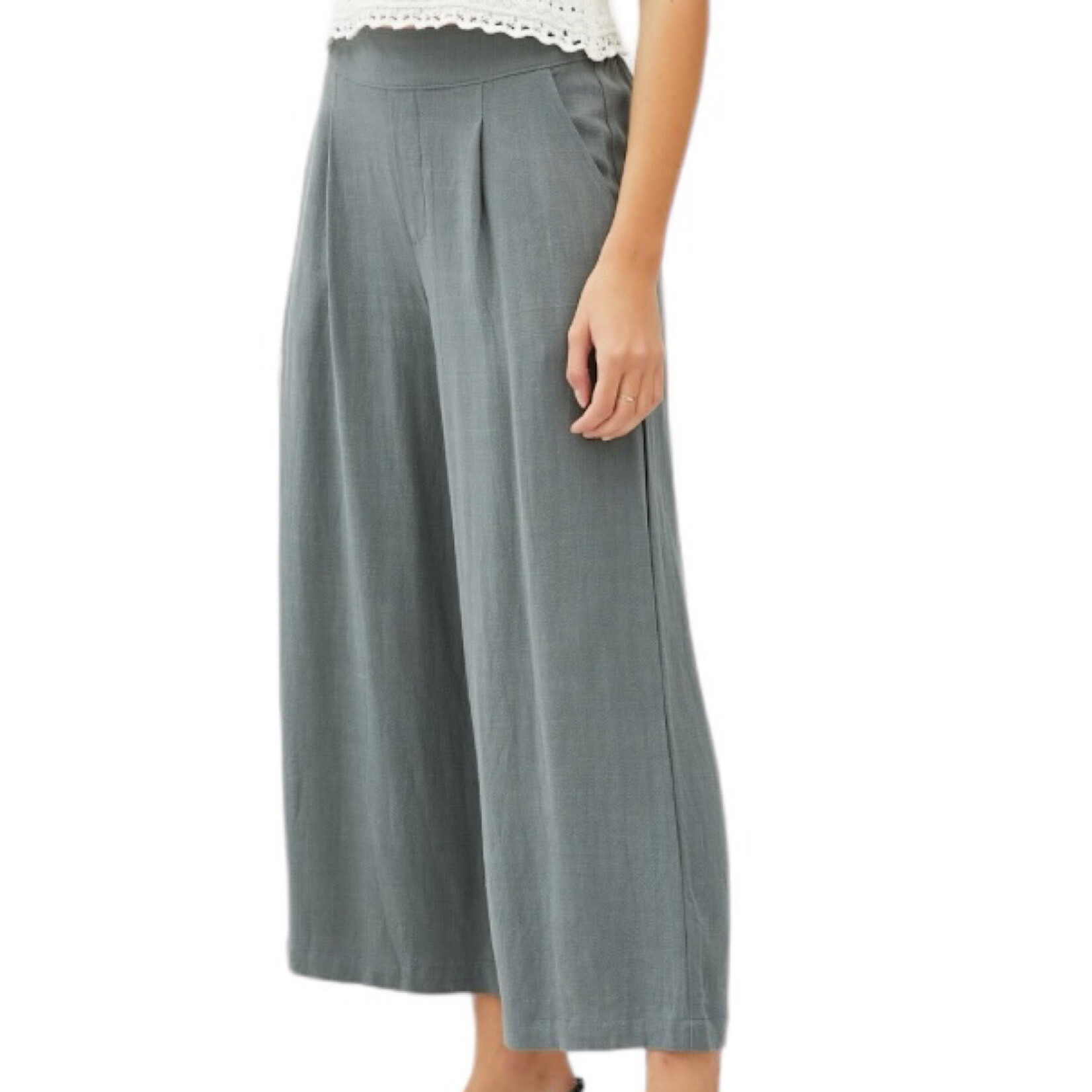 Spruce Linen Cropped Pants with Elastic Waist