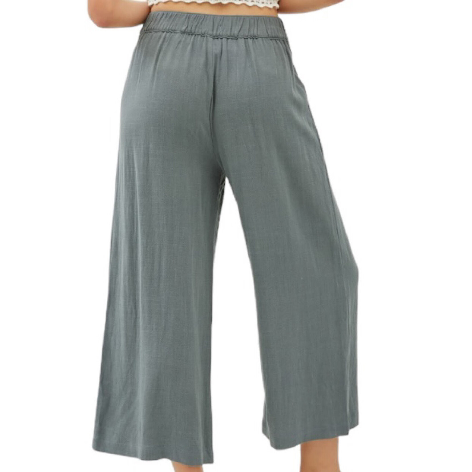 Spruce Linen Cropped Pants with Elastic Waist
