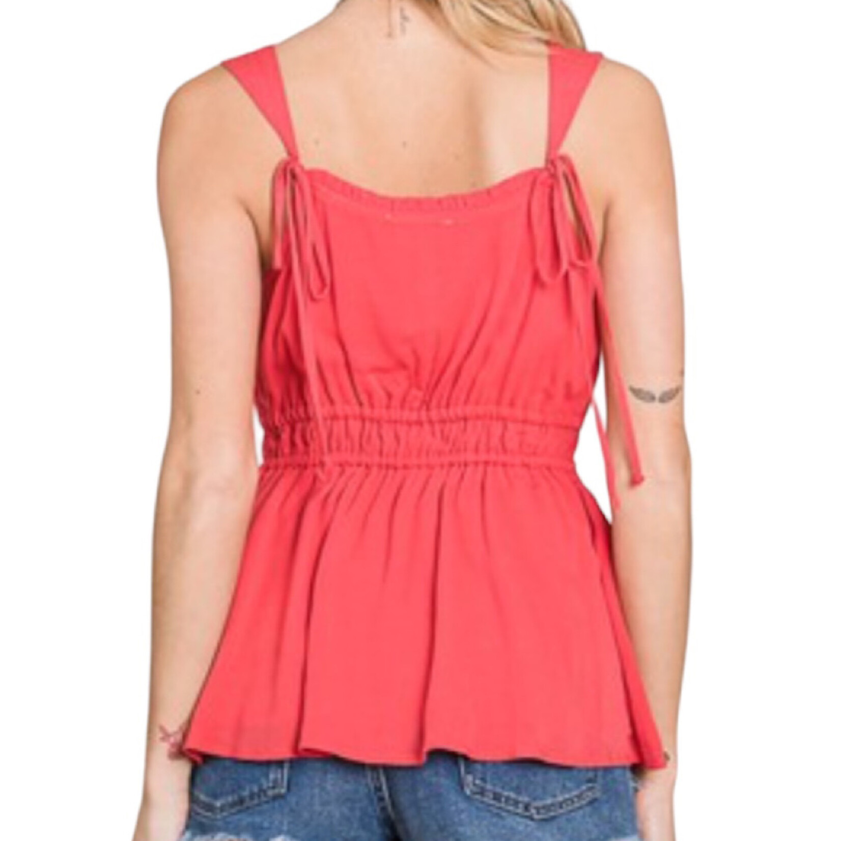 Crimson Gauze Tank Top with Elastic Waist