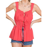 Crimson Gauze Tank Top with Elastic Waist