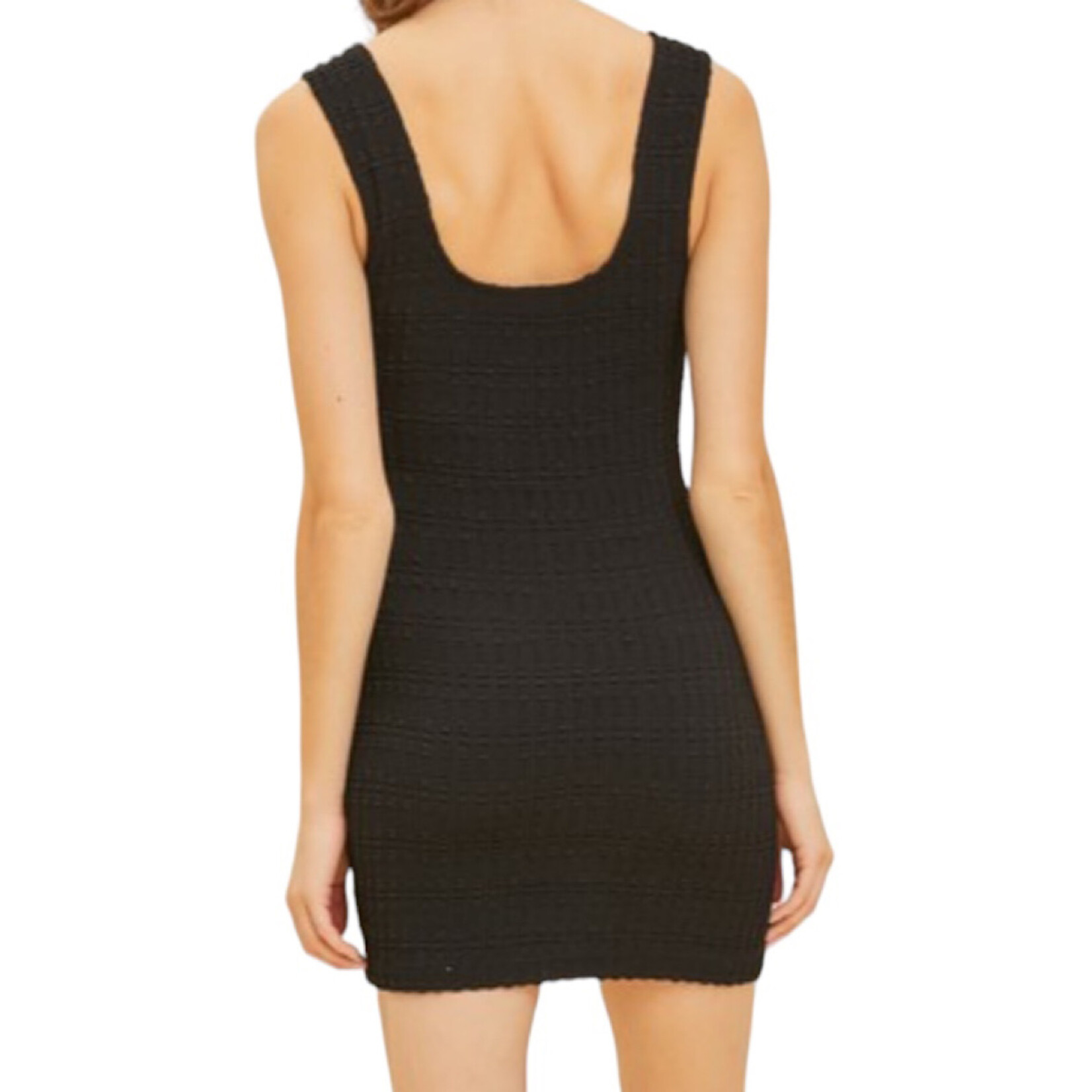 Black Fitted Mini Dress with Texture Span