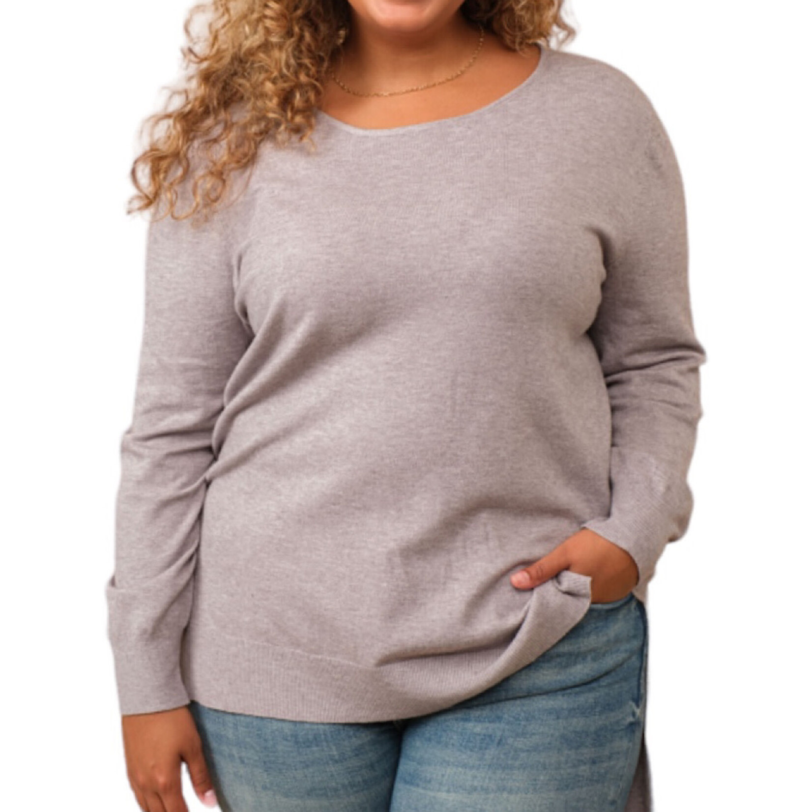 Plus Heather Grey Soft Knit Boat Neck Hi-Low Sweater