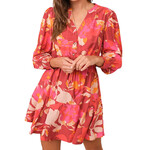 Burgundy Floral Long Sleeve Button Down Mini Dress