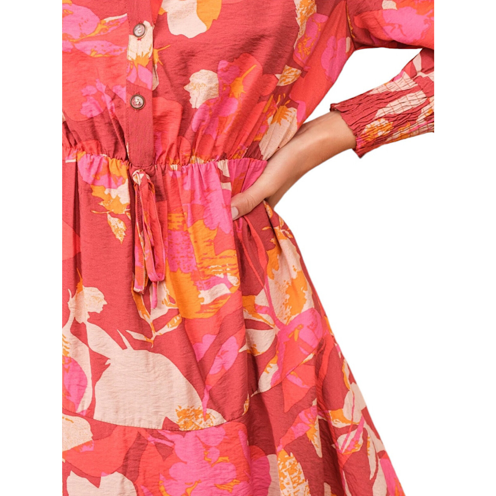 Burgundy Floral Long Sleeve Button Down Mini Dress