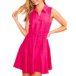 Pink V-Neck Collared Sleeveless Mini Dress