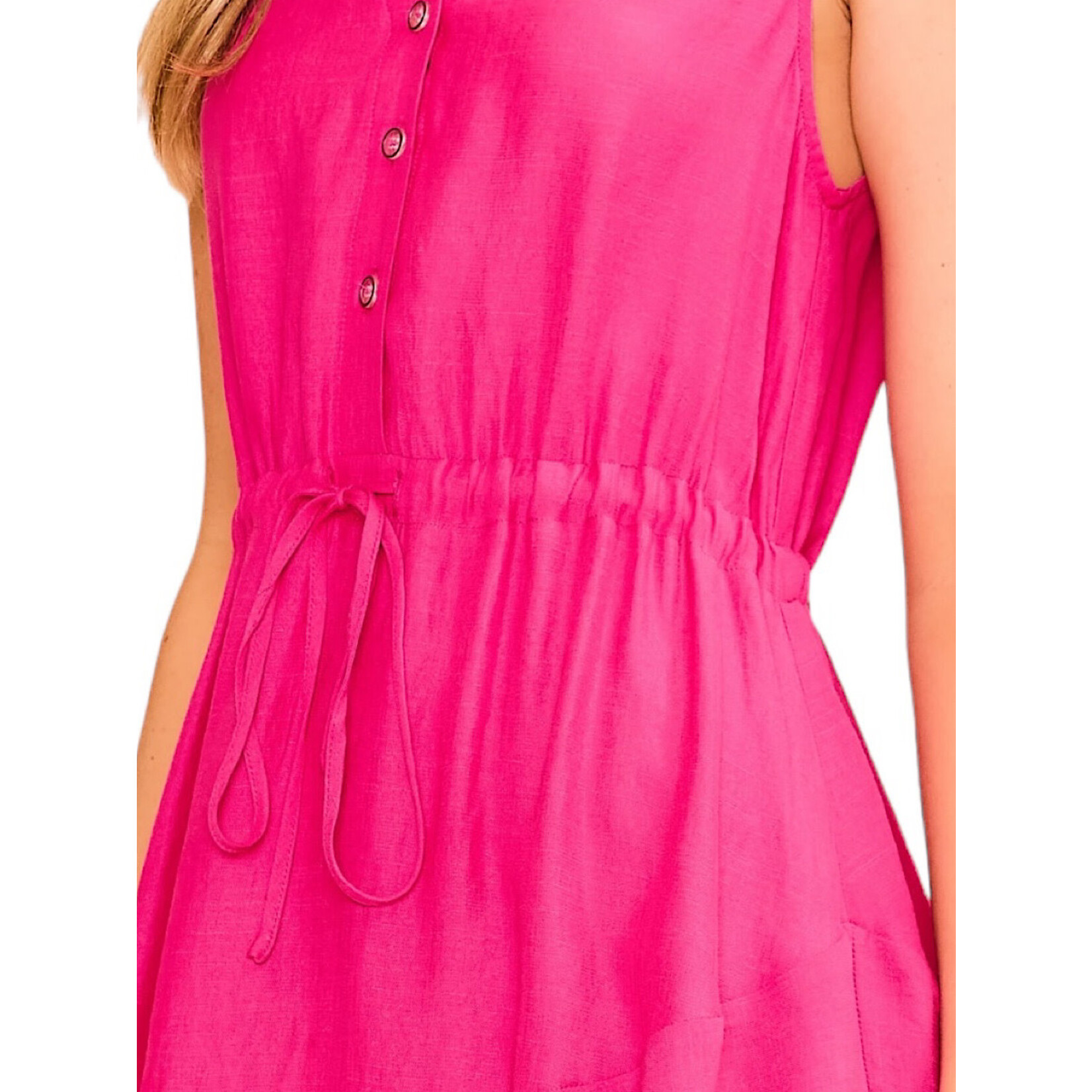 Pink V-Neck Collared Sleeveless Mini Dress