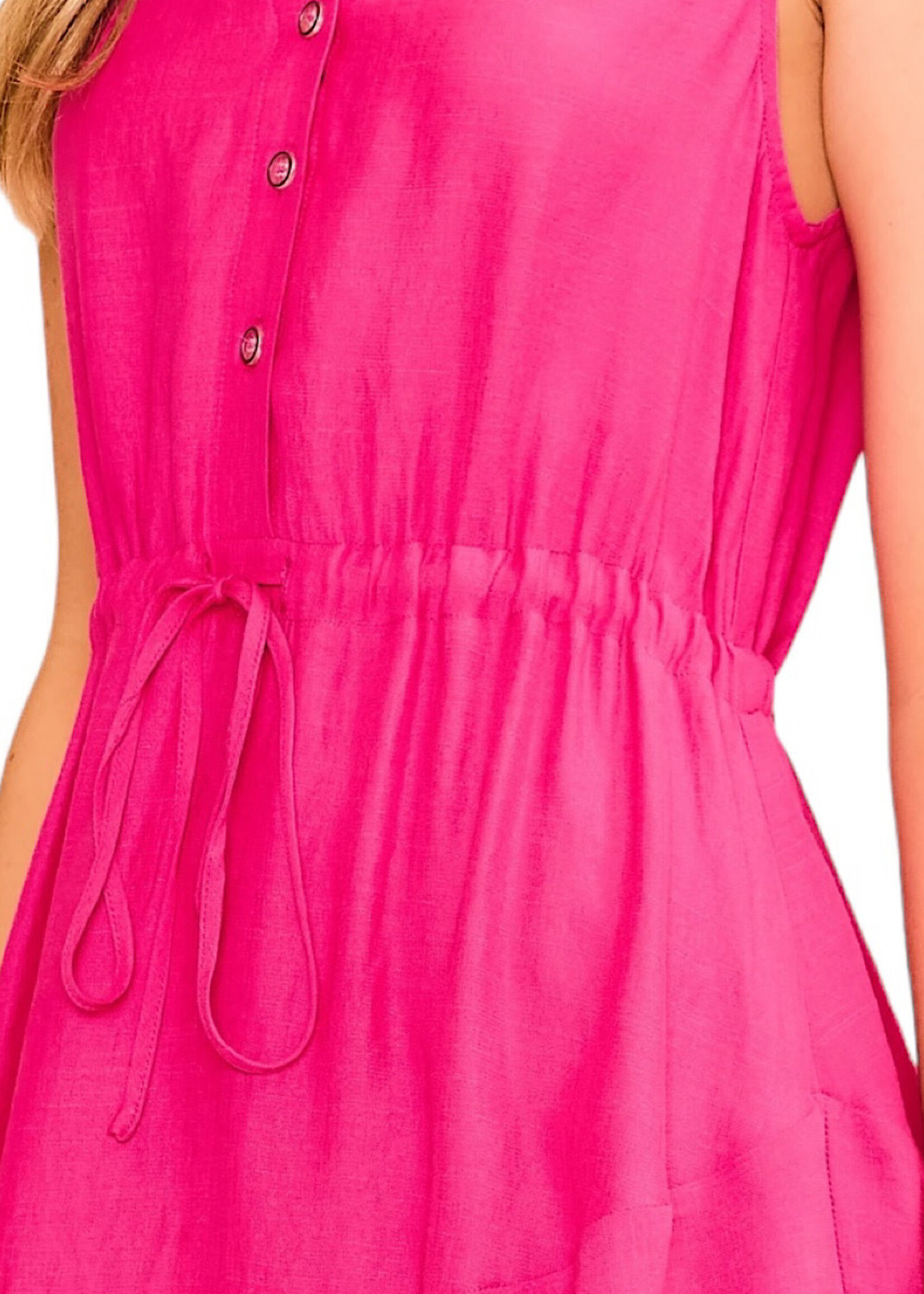 Pink V-Neck Collared Sleeveless Mini Dress