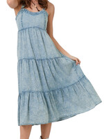 Denim Blue Washed Tiered Tencel Dress