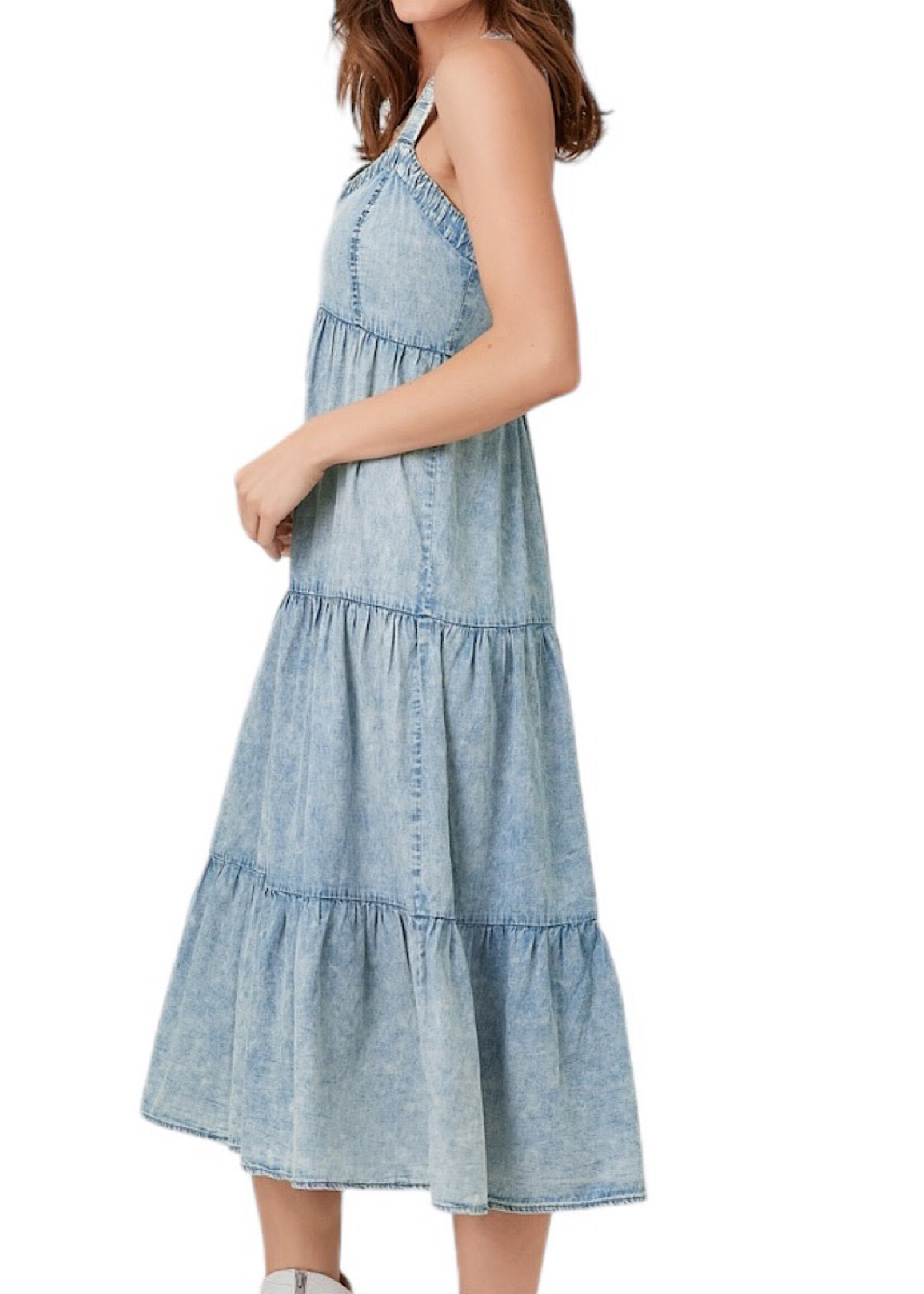 Denim Blue Washed Tiered Tencel Dress