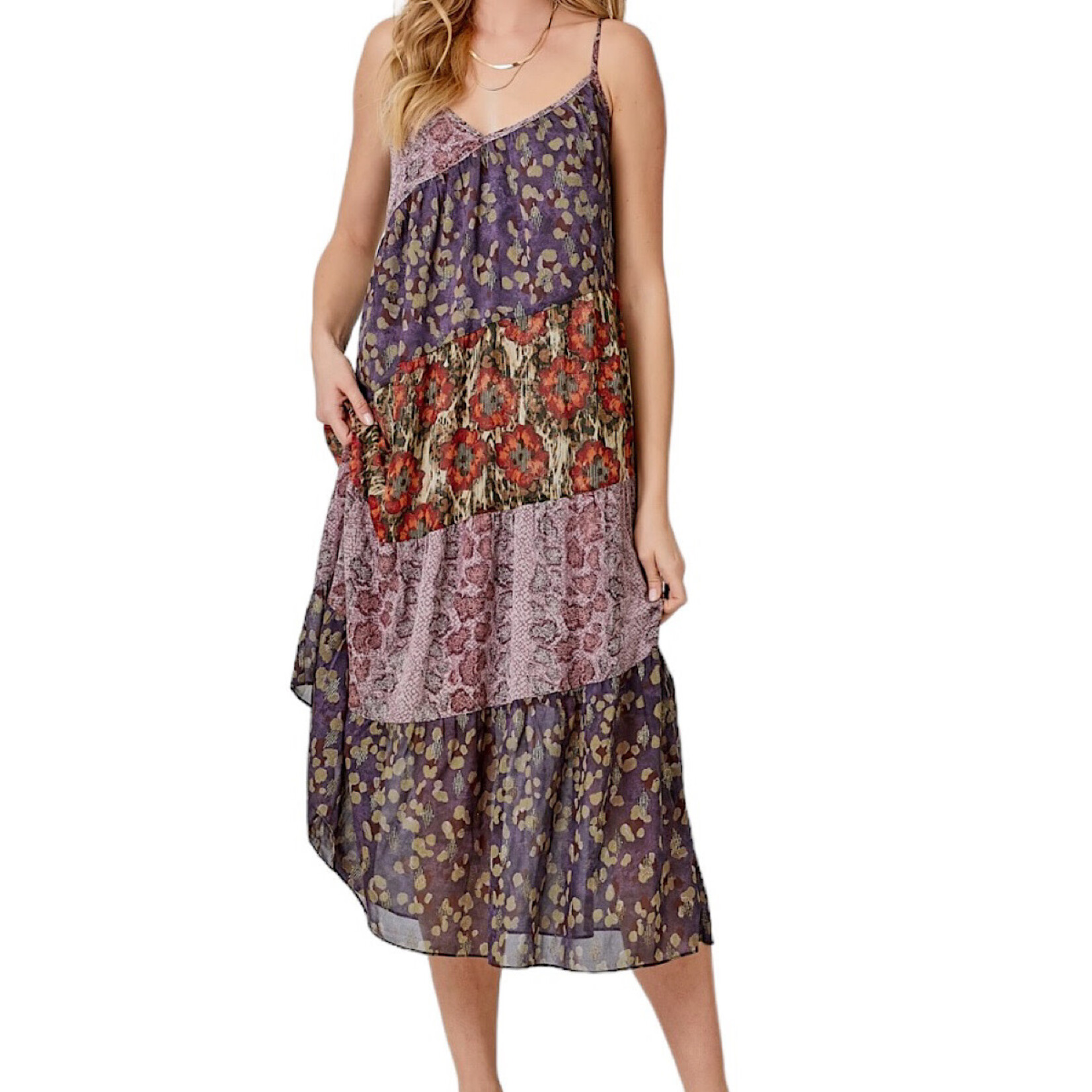 Leopard Print Mixed Maxi Dress