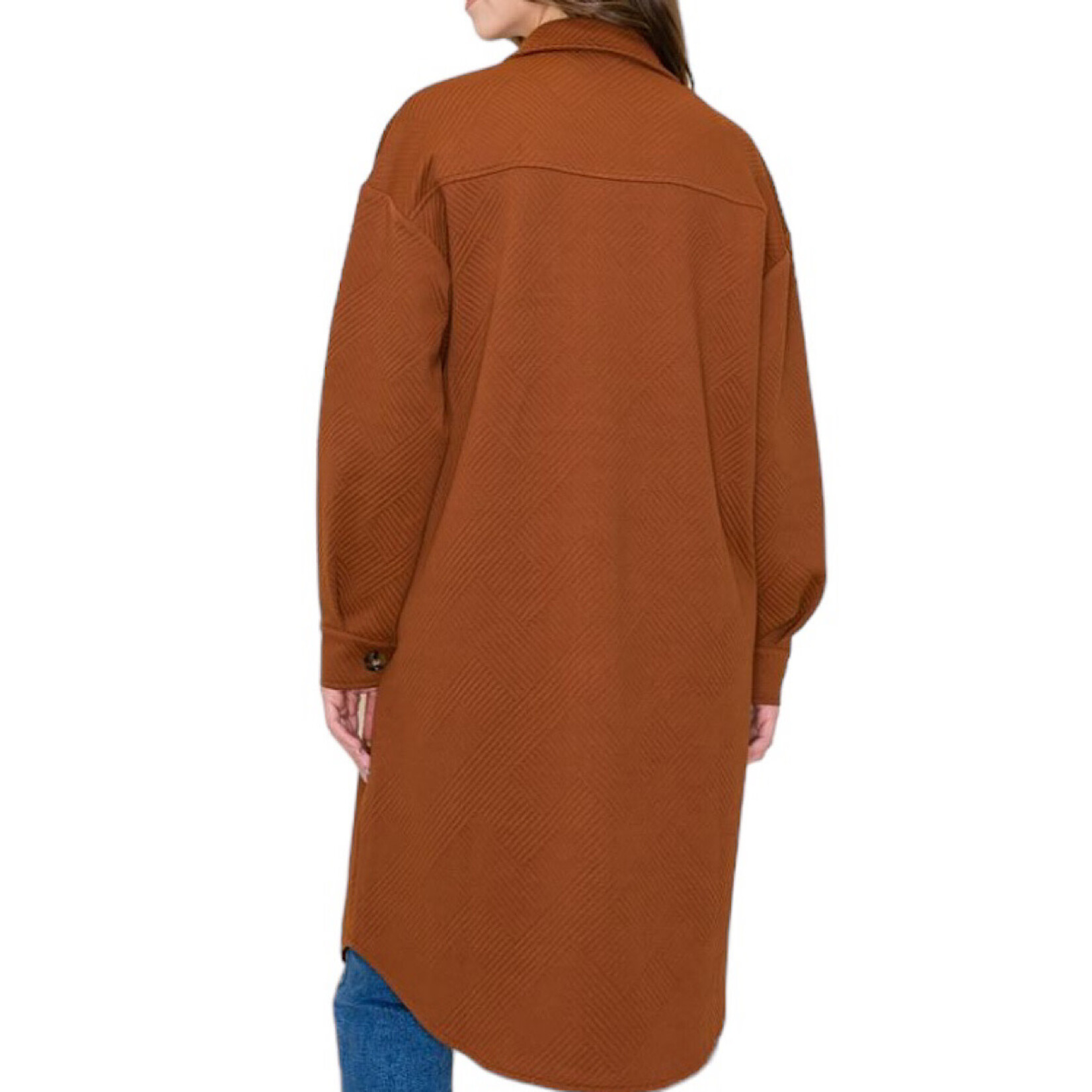 Copper Collared Button Down Long Jacket with Double Chest Pockets