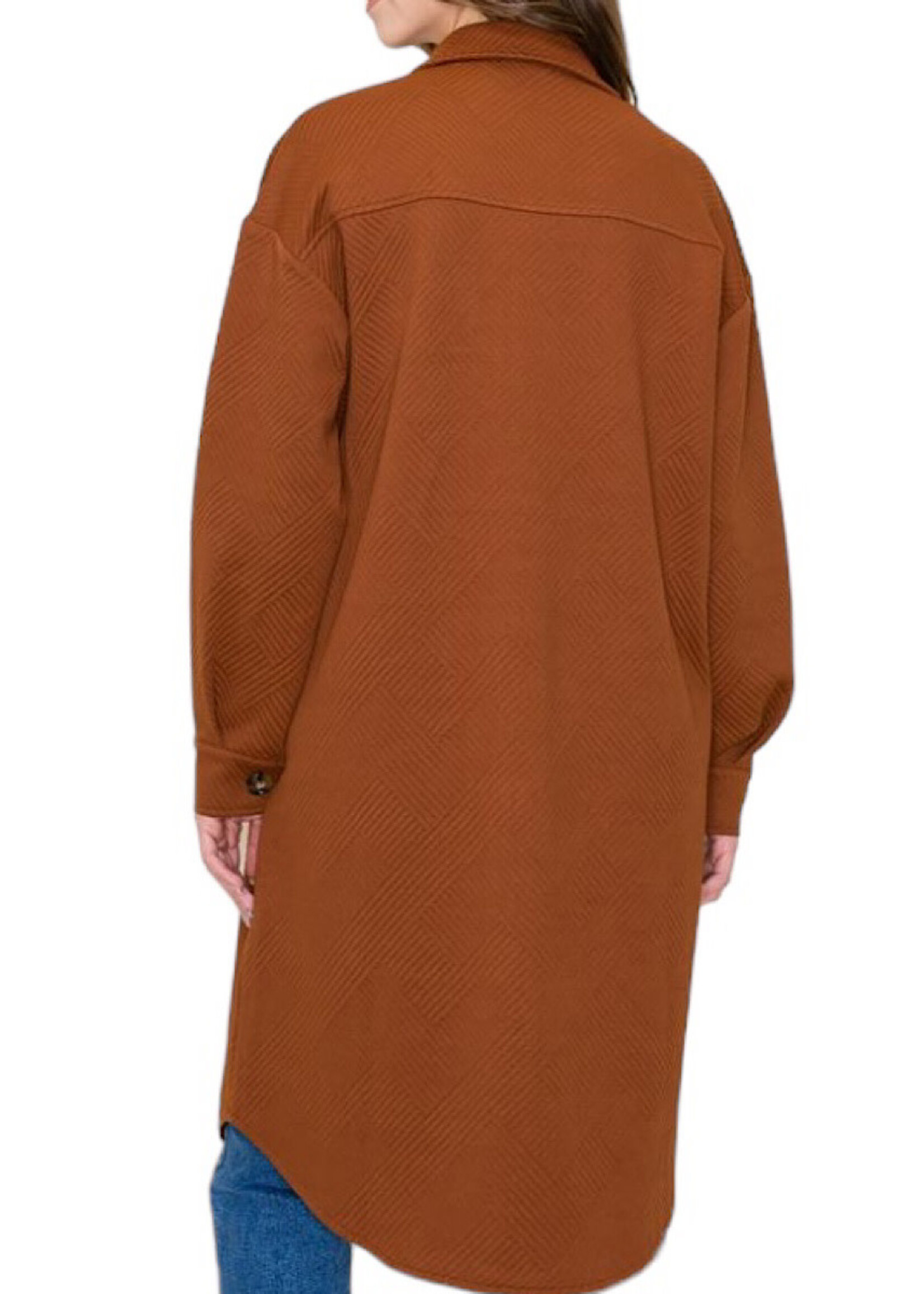 Copper Collared Button Down Long Jacket with Double Chest Pockets