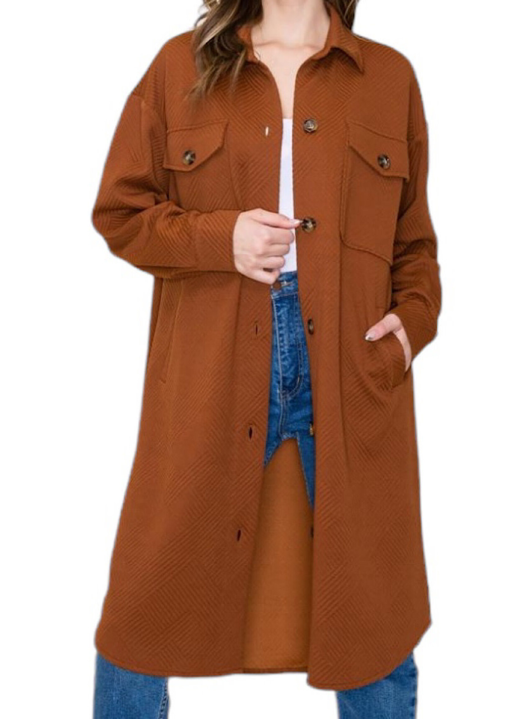 Copper Collared Button Down Long Jacket with Double Chest Pockets