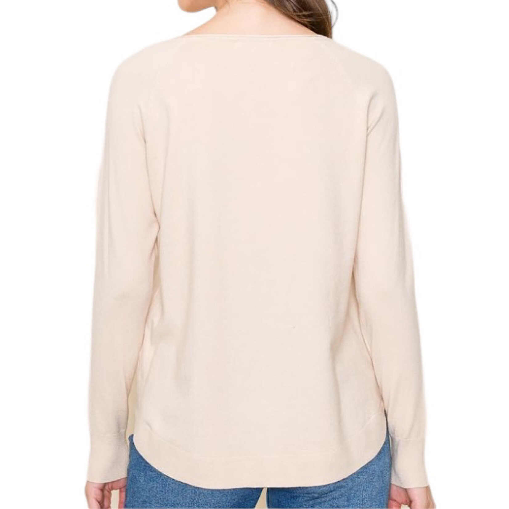 Oatmeal Boat Neck Lurex Sweater with Hi-Low Hem