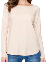 Oatmeal Boat Neck Lurex Sweater with Hi-Low Hem