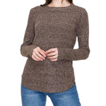 Brown Crewneck Sweater with Ribbed Detail
