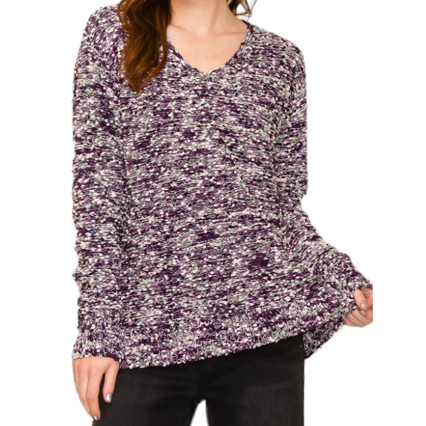 Purple Popcorn V-Neck Sweater