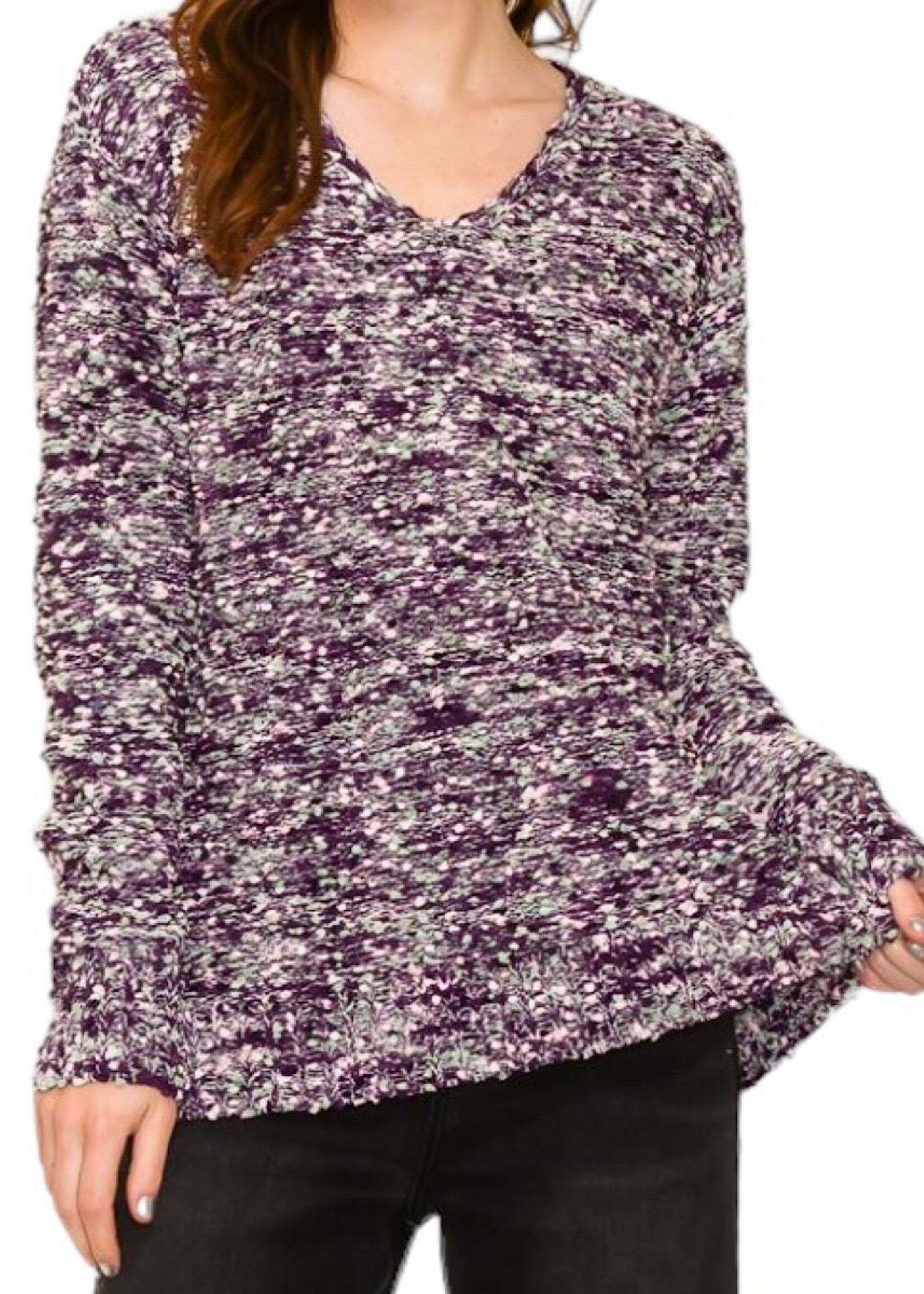 Purple Popcorn V-Neck Sweater