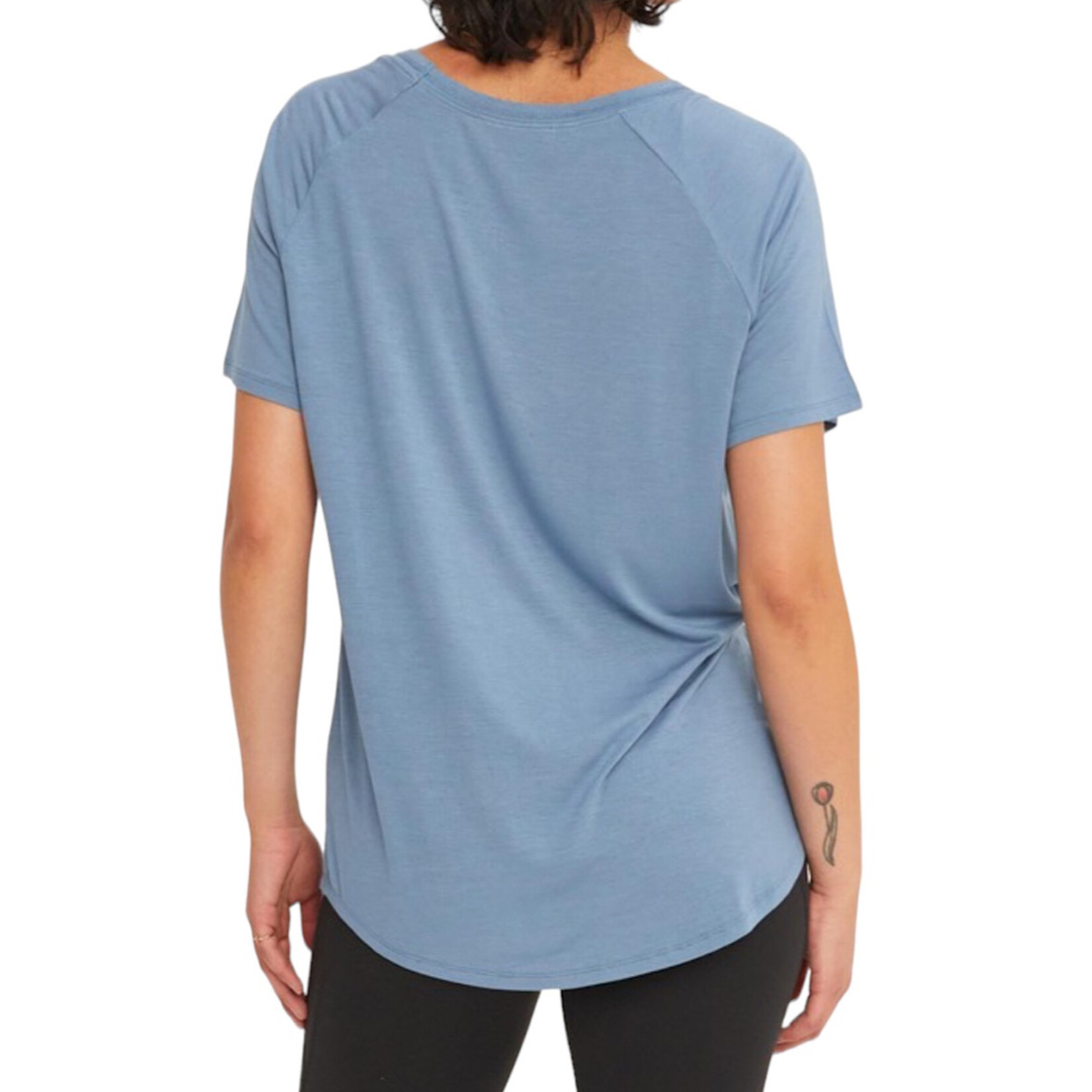 Gray Blue V-Neck Basic Short Sleeve Top