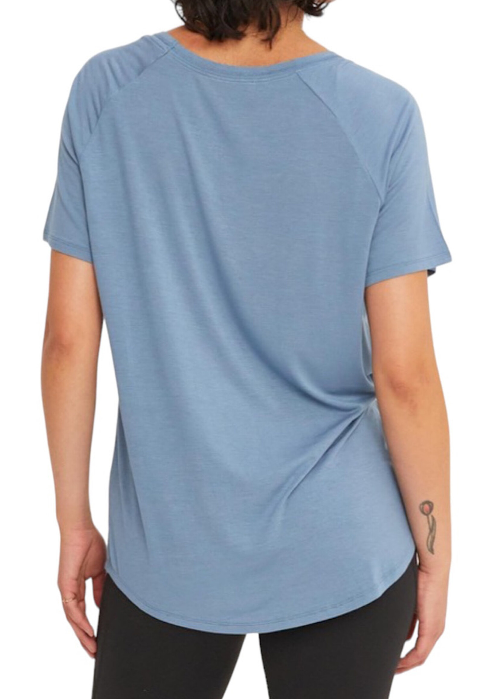 Gray Blue V-Neck Basic Short Sleeve Top