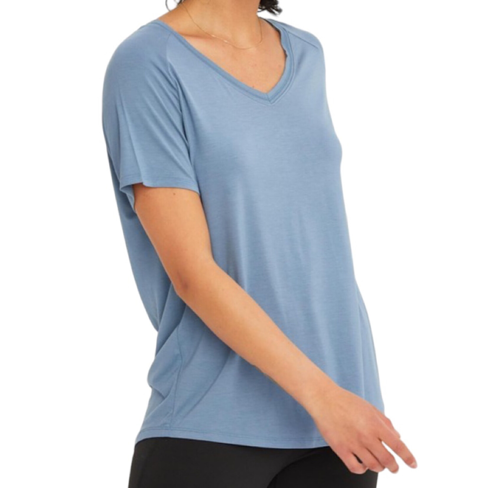 Gray Blue V-Neck Basic Short Sleeve Top