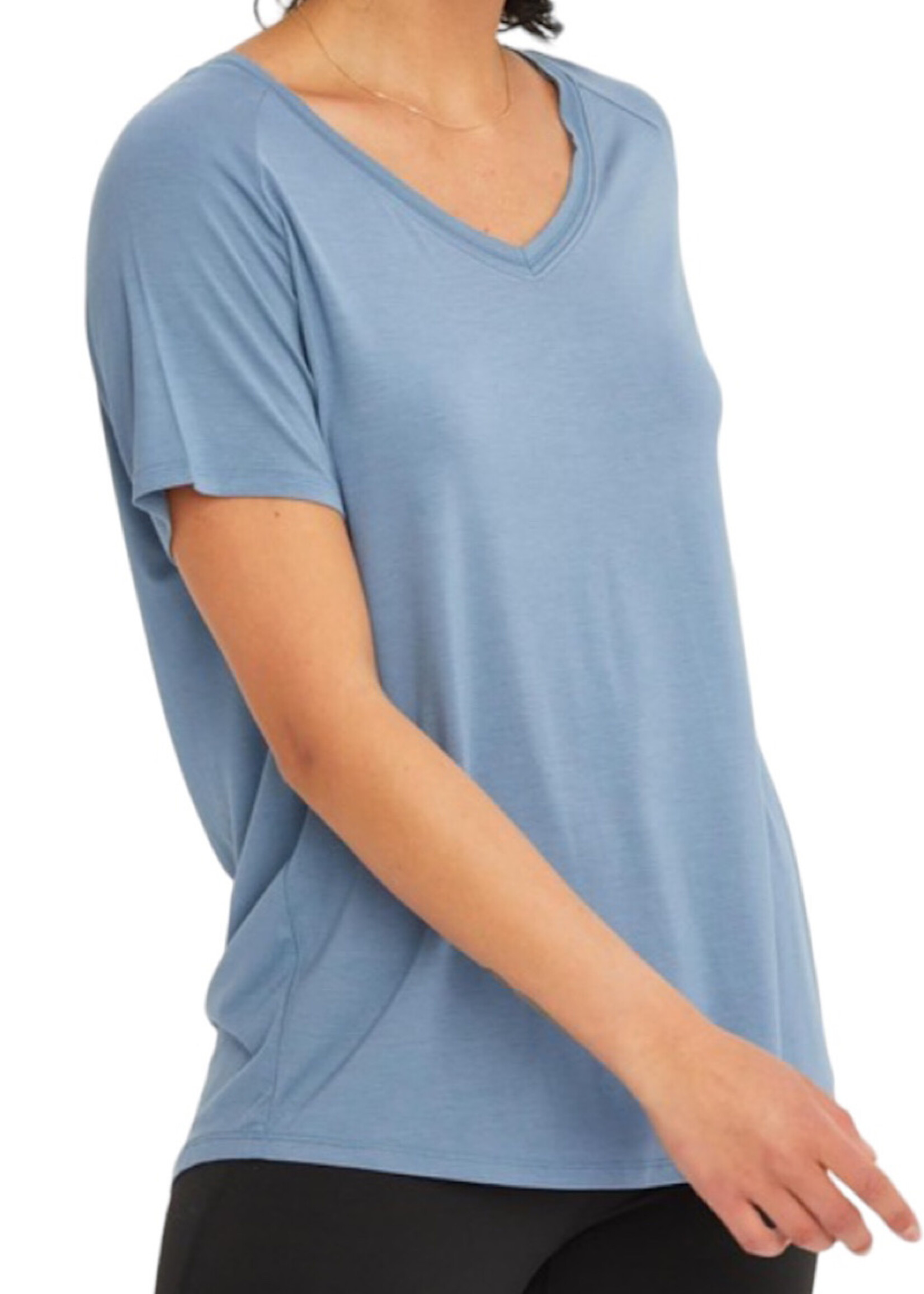 Gray Blue V-Neck Basic Short Sleeve Top
