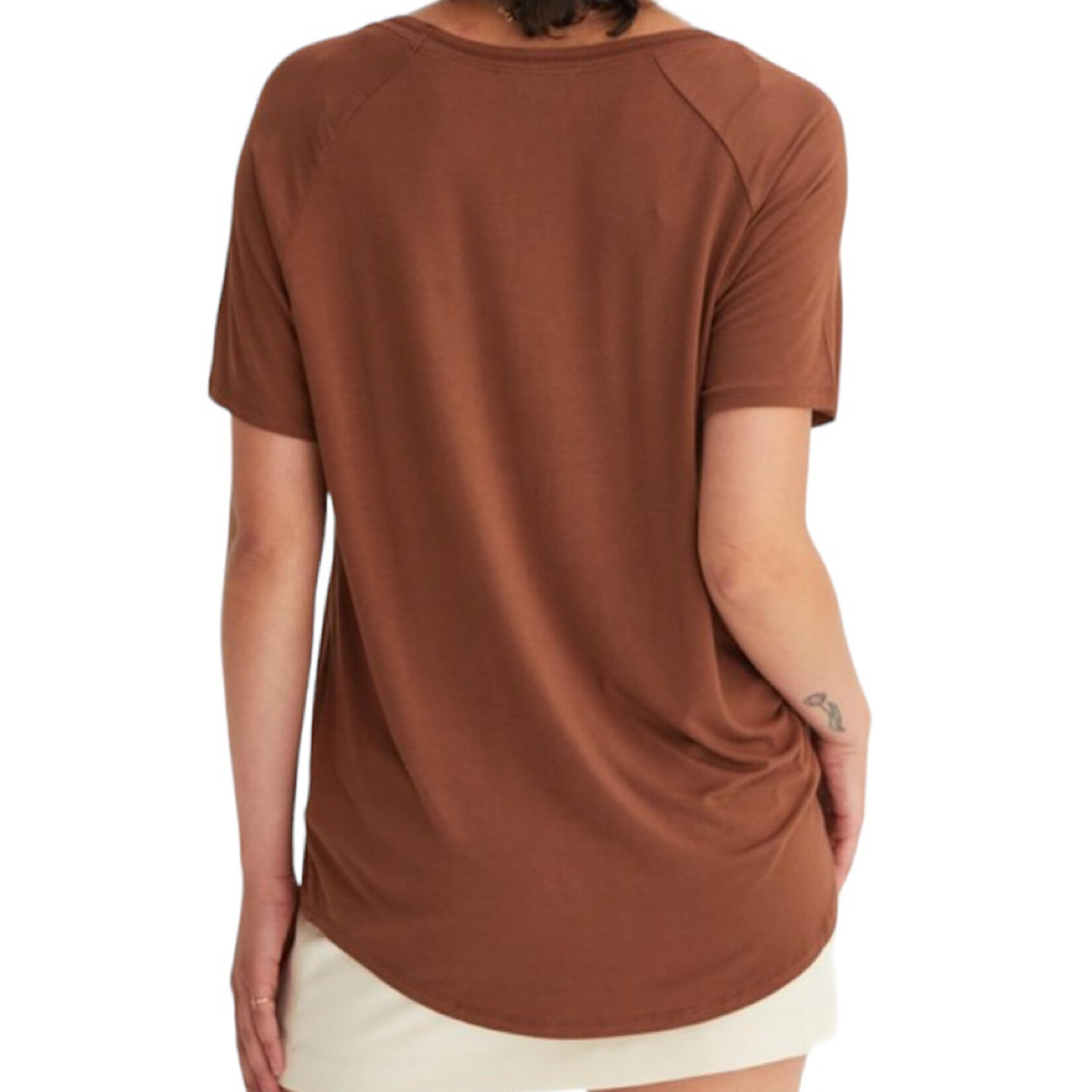 Chestnut V-Neck Basic Short Sleeve Top
