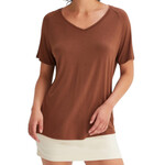 Chestnut V-Neck Basic Short Sleeve Top
