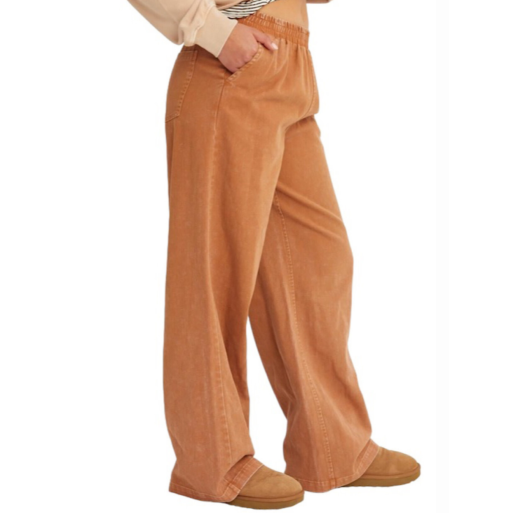 Chocolate High Waist Wide Leg Pants with Elastic Waist