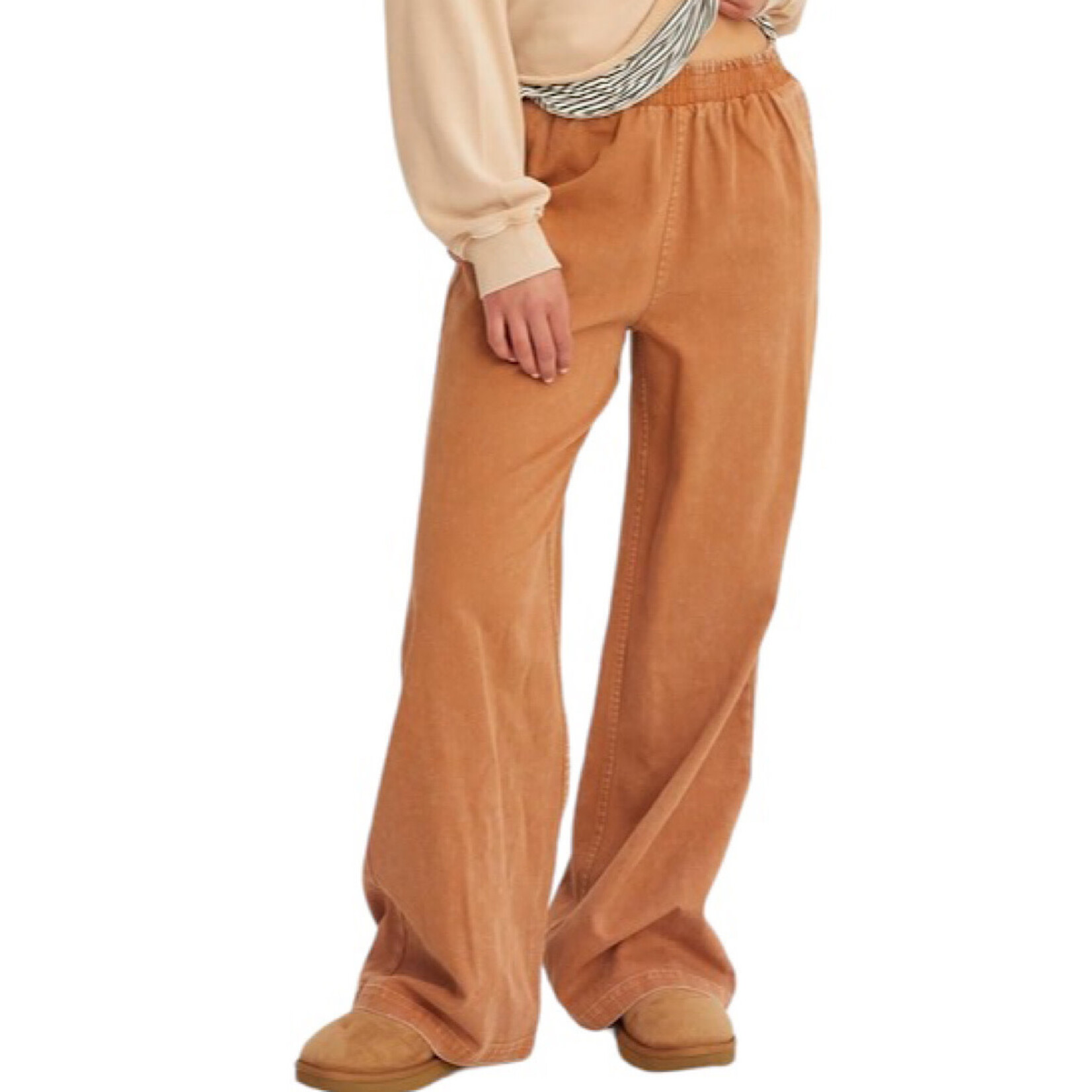 Chocolate High Waist Wide Leg Pants with Elastic Waist