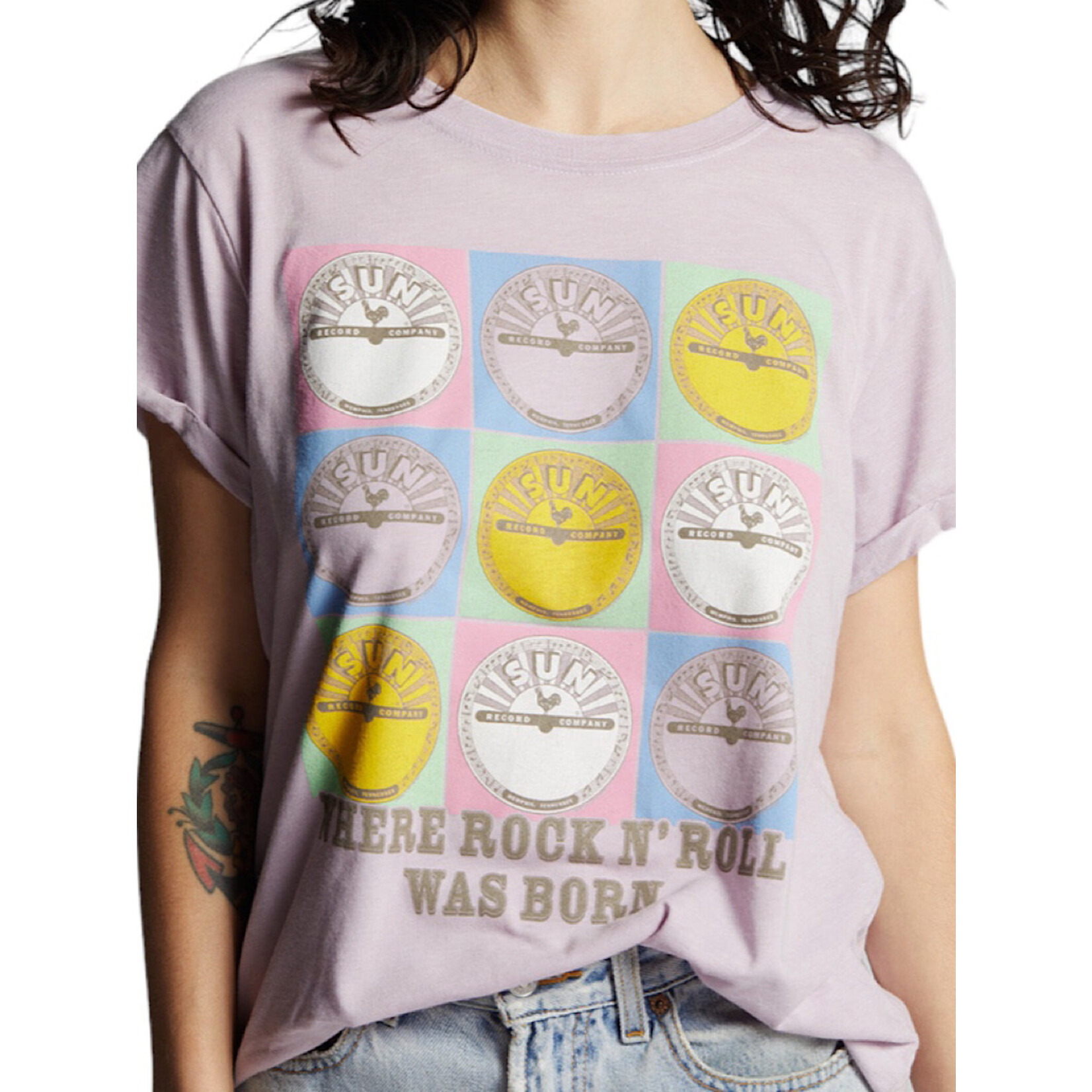 Sun Records Rock N Roll Burn Out Tee - Lilac