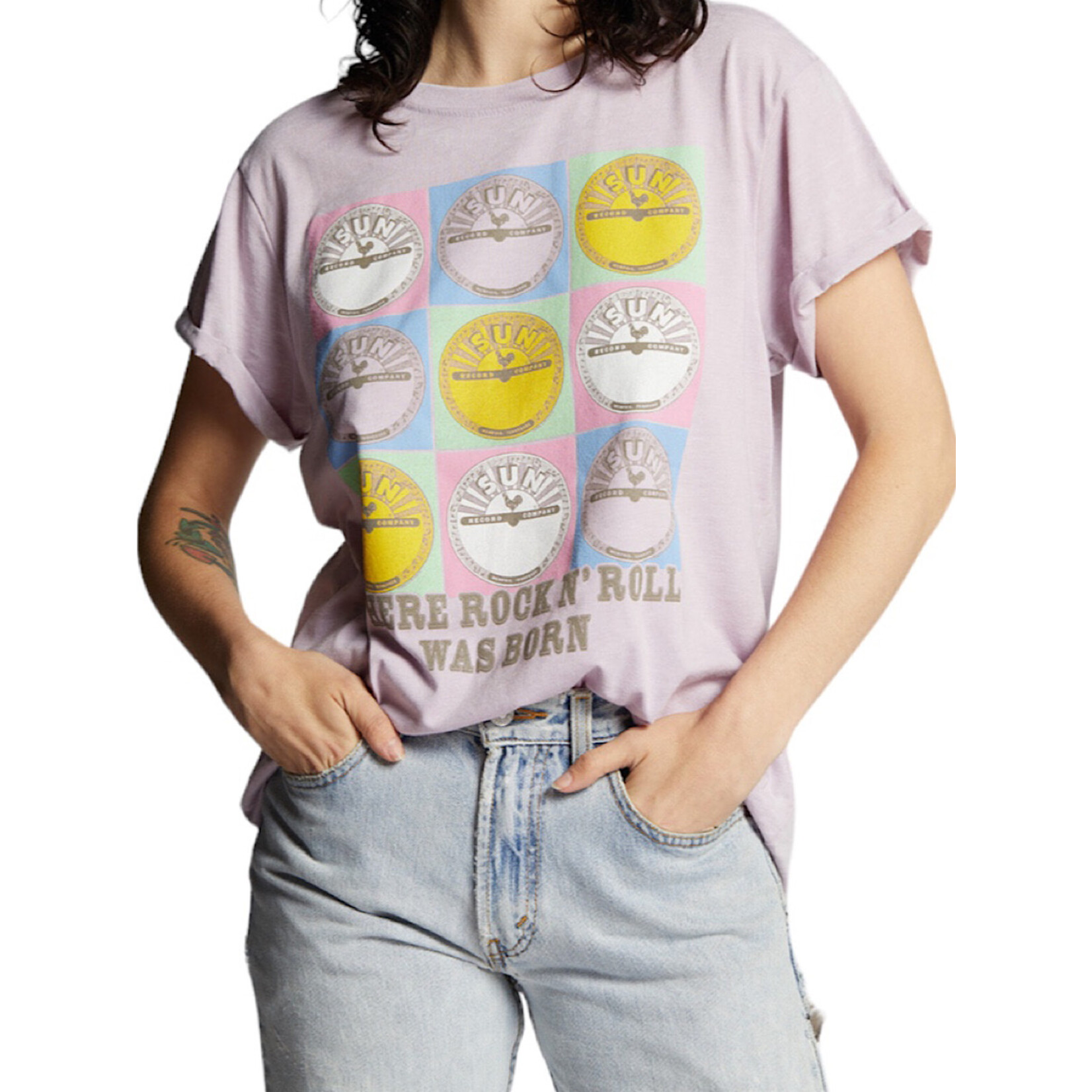 Sun Records Rock N Roll Burn Out Tee - Lilac