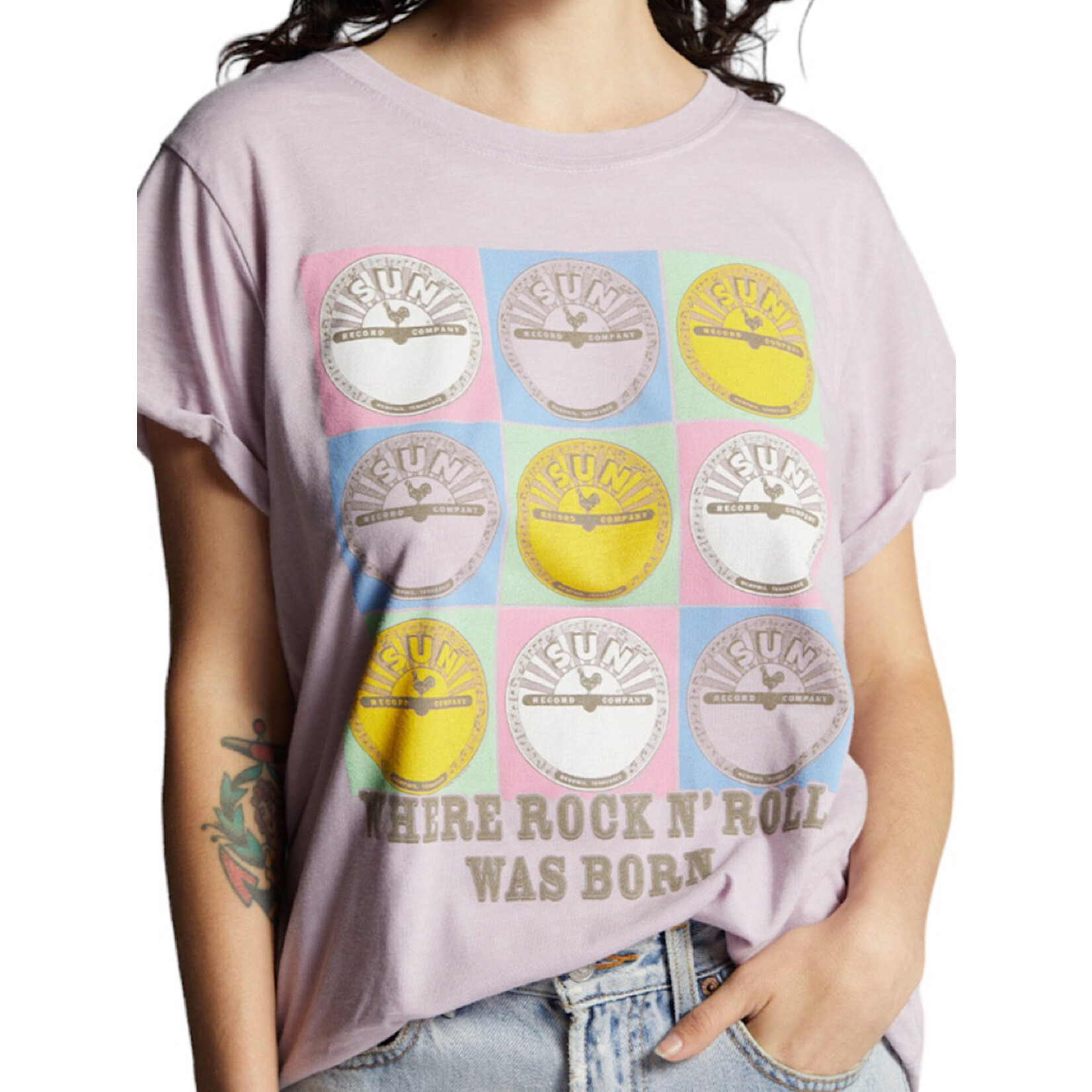 Sun Records Rock N Roll Burn Out Tee - Lilac