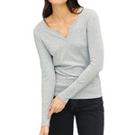 Heather Grey Soft Basic Split Neck Long Sleeve Knit Tee