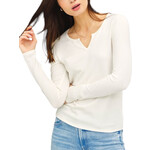 Ivory Soft Basic Split Neck Long Sleeve Knit Tee