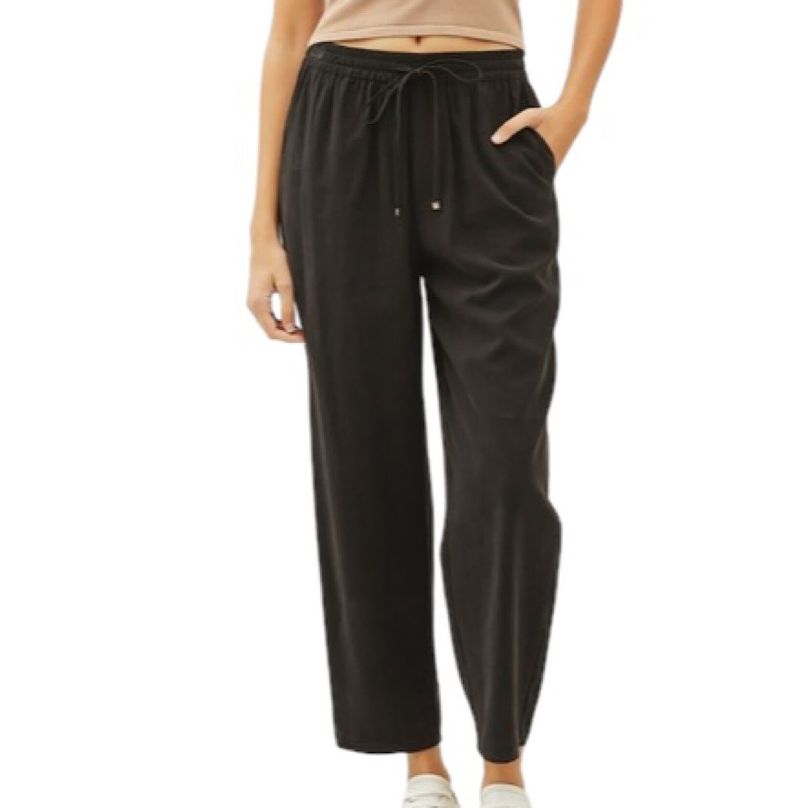Black Cropped Pants with Drawstring Waist
