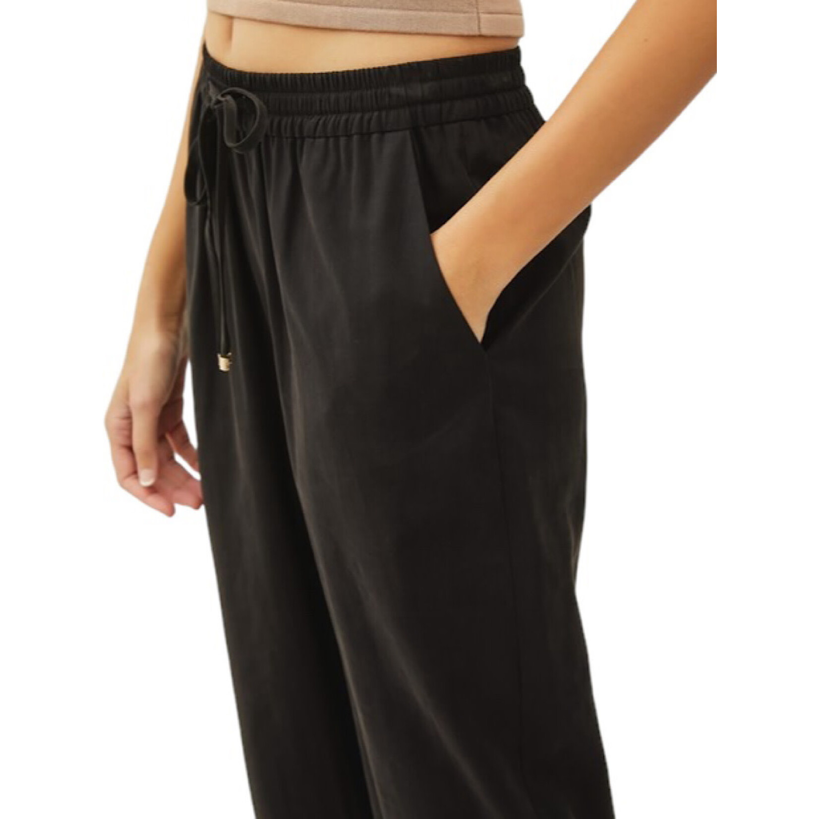 Black Cropped Pants with Drawstring Waist