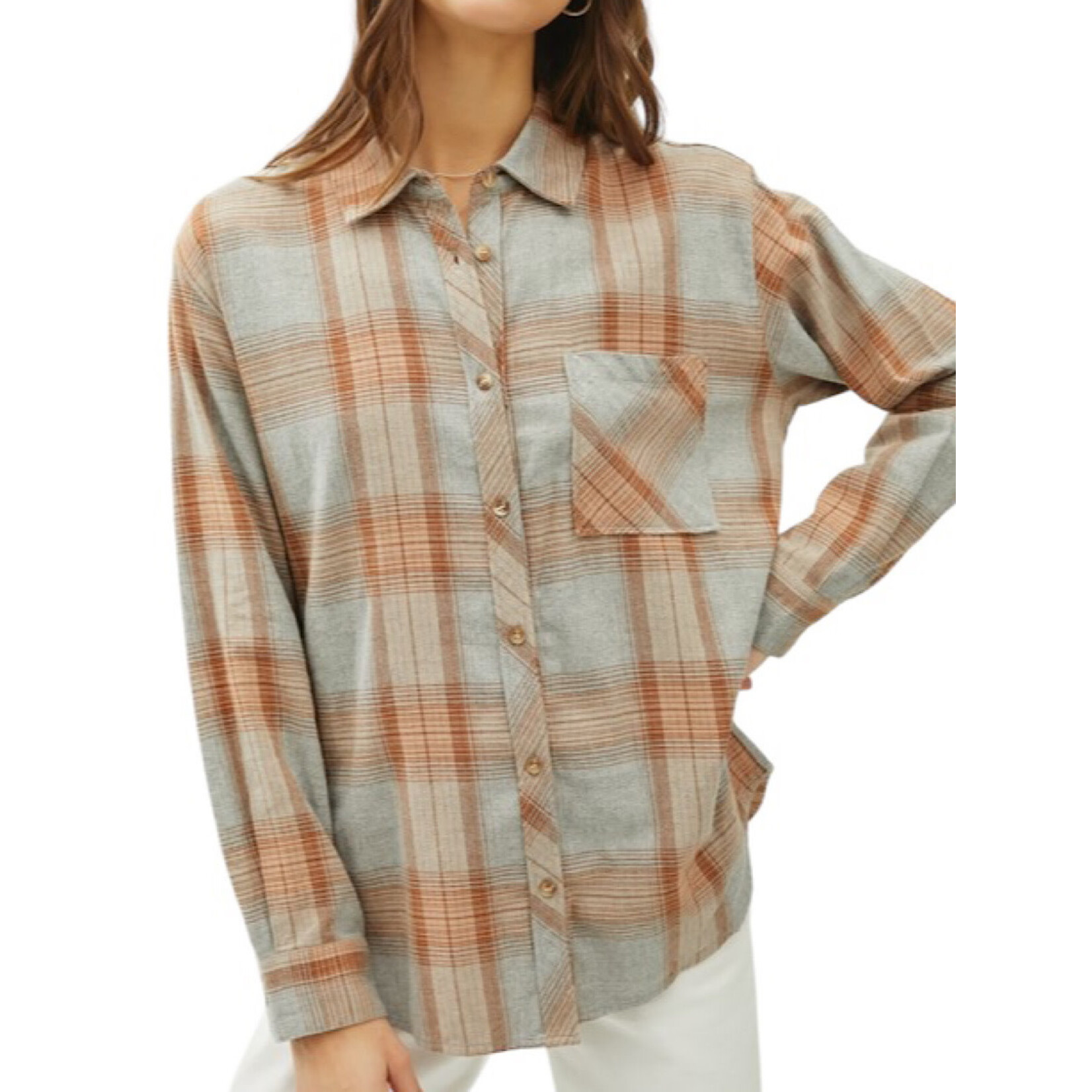 Carmel Soft Oversized Drop Shoulder Flannel with Pocket