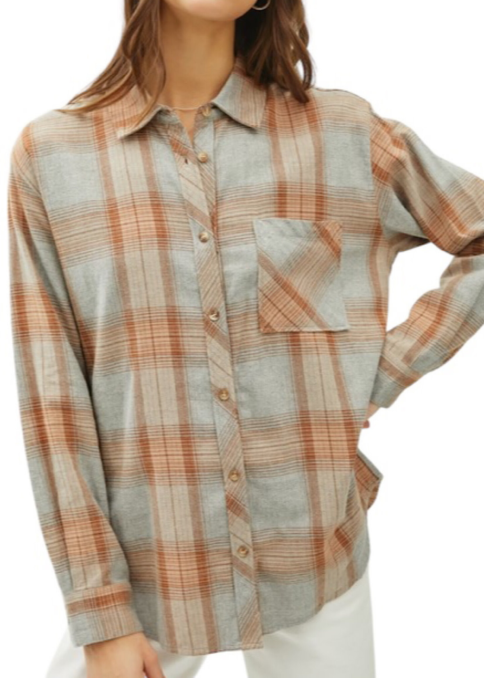 Carmel Soft Oversized Drop Shoulder Flannel with Pocket