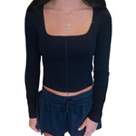 Black Long Sleeve Ribbed Top