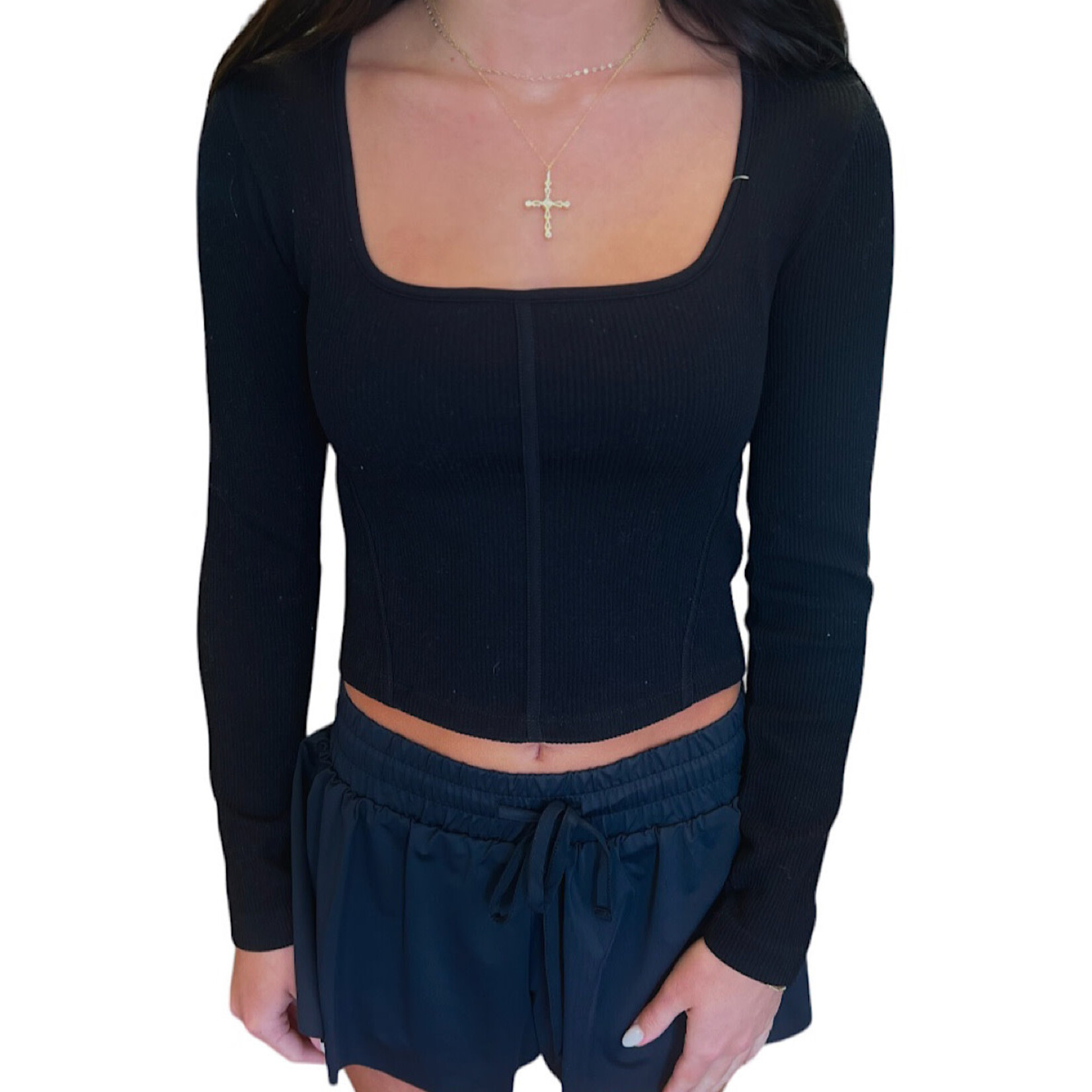 Black Long Sleeve Ribbed Top