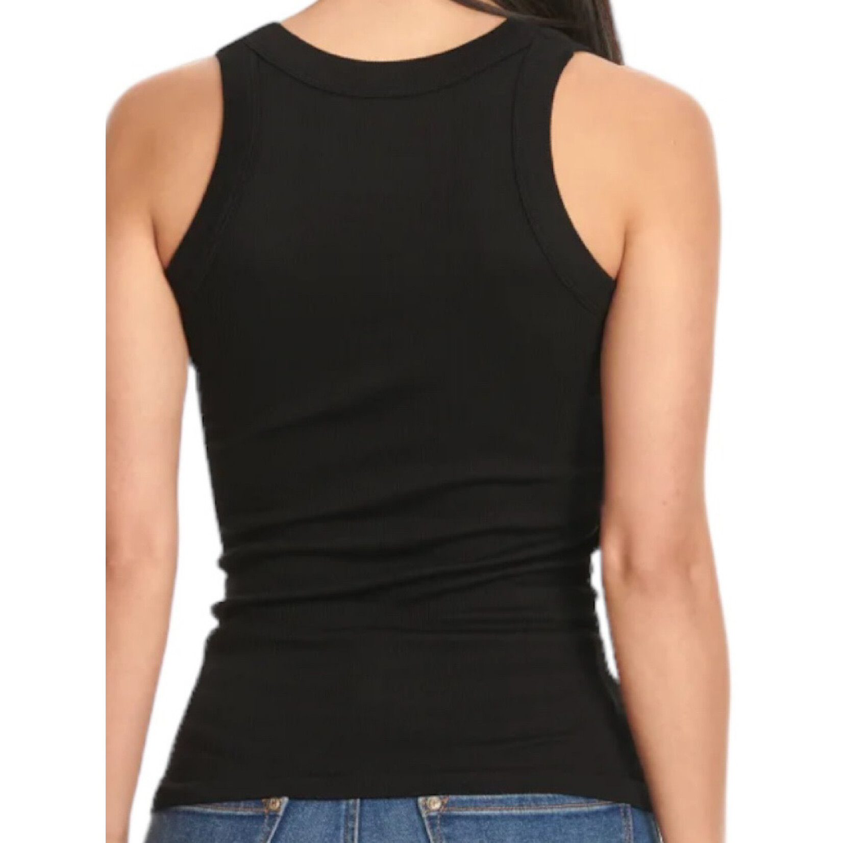 Black Ribbed Long Tank